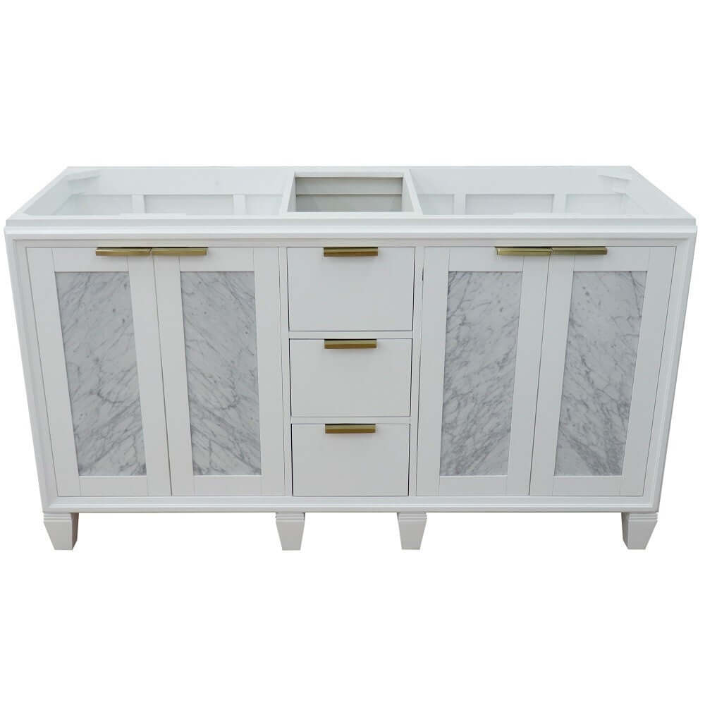 60" Double vanity in White finish - cabinet only - 400990-60D-WH