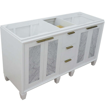 60" Double vanity in White finish - cabinet only - 400990-60D-WH