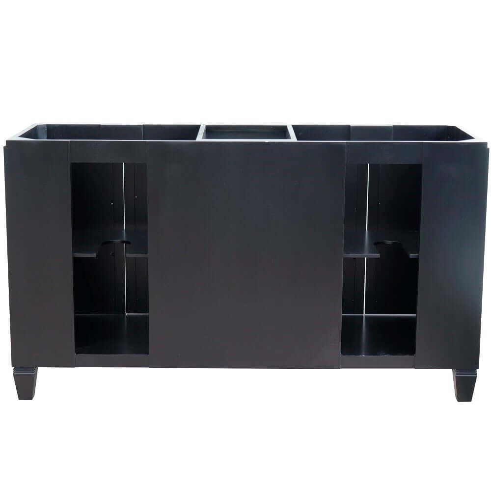 61" Double sink vanity in Black finish with Black galaxy granite and oval sink - 400990-61D-BL-BGO