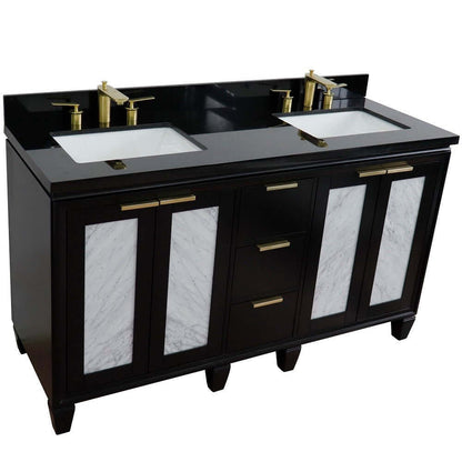 61" Double sink vanity in Black finish with Black galaxy granite and rectangle sink - 400990-61D-BL-BGR