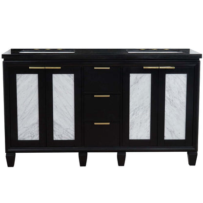 61" Double sink vanity in Black finish with Black galaxy granite and rectangle sink - 400990-61D-BL-BGR