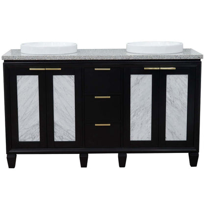 61" Double sink vanity in Black finish with Gray granite and round sink - 400990-61D-BL-GYRD