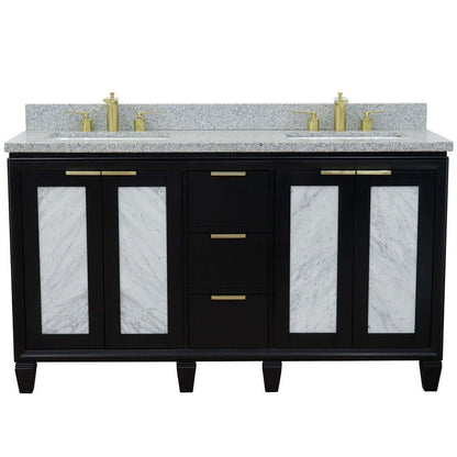 61" Double sink vanity in Black finish with Gray granite and rectangle sink - 400990-61D-BL-GYR