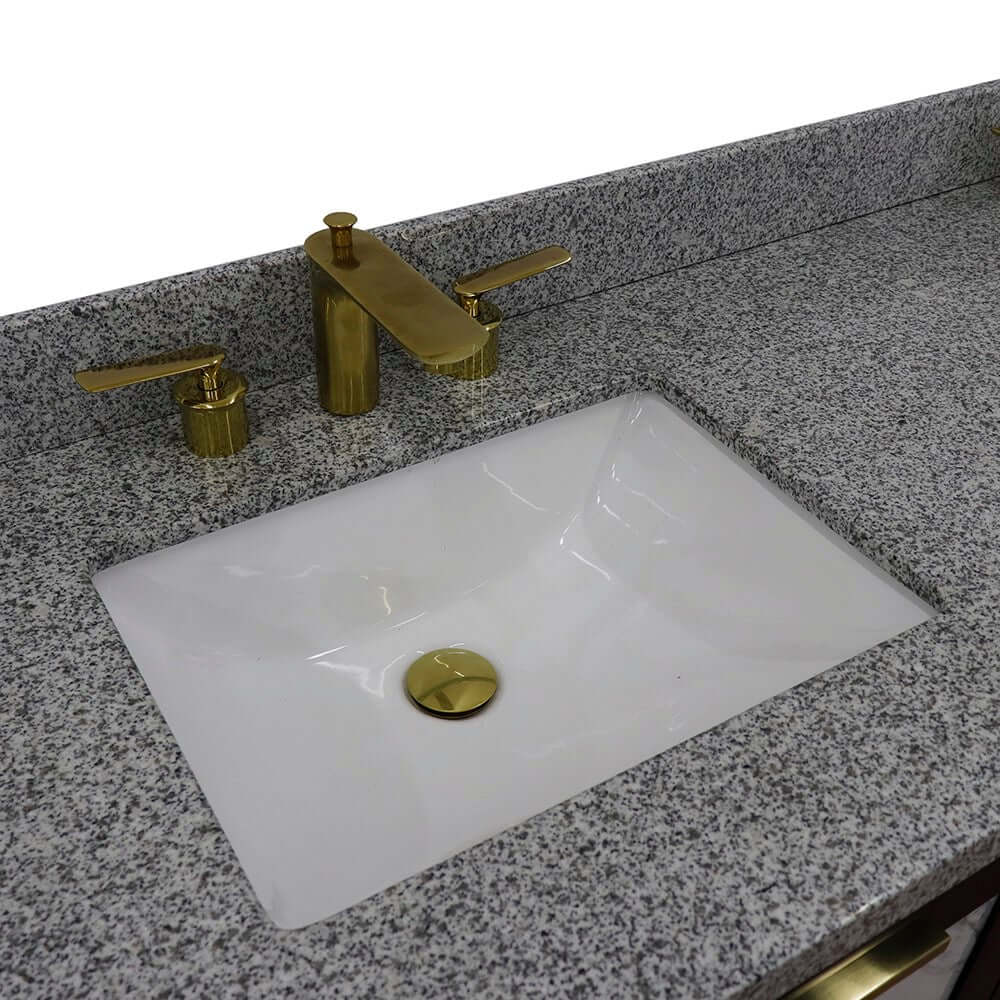 61" Double sink vanity in Black finish with Gray granite and rectangle sink - 400990-61D-BL-GYR