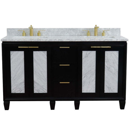 61" Double sink vanity in Black finish with White Carrara marble and rectangle sink - 400990-61D-BL-WMR