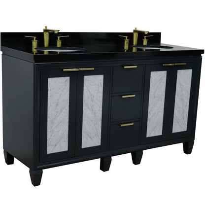 61" Double sink vanity in Dark Gray finish with Black galaxy granite and oval sink - 400990-61D-DG-BGO