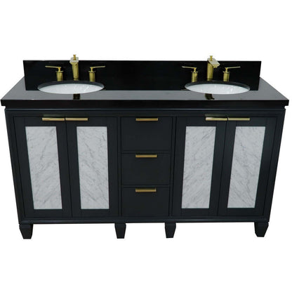 61" Double sink vanity in Dark Gray finish with Black galaxy granite and oval sink - 400990-61D-DG-BGO