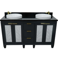 Load image into Gallery viewer, 61&quot; Double sink vanity in Dark Gray finish with Black galaxy granite and round sink - 400990-61D-DG-BGRD