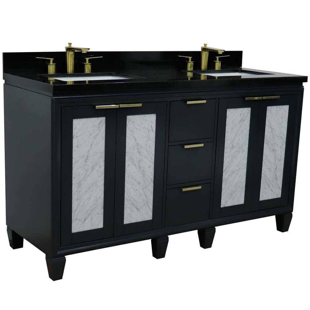 61" Double sink vanity in Dark Gray finish with Black galaxy granite and rectangle sink - 400990-61D-DG-BGR