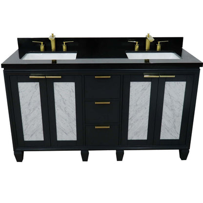 61" Double sink vanity in Dark Gray finish with Black galaxy granite and rectangle sink - 400990-61D-DG-BGR