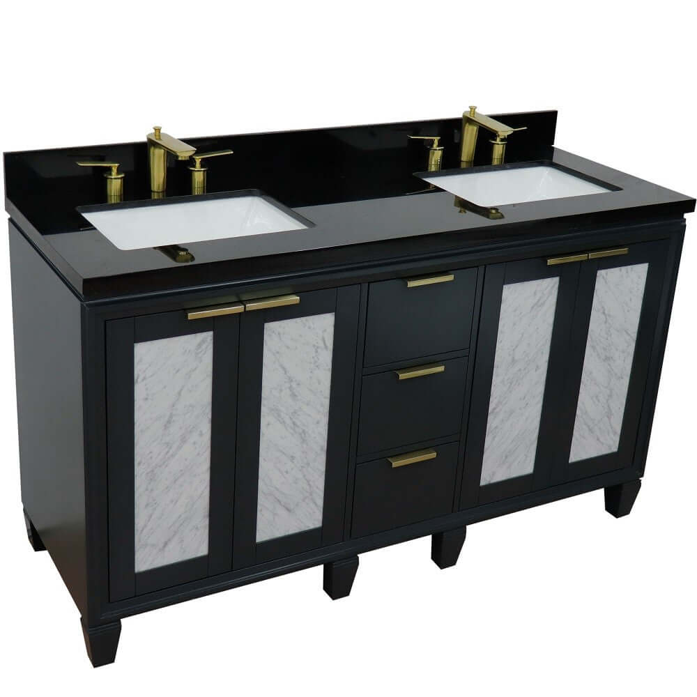 61" Double sink vanity in Dark Gray finish with Black galaxy granite and rectangle sink - 400990-61D-DG-BGR