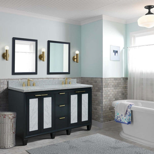 61" Double sink vanity in Dark Gray finish with Gray granite and oval sink - 400990-61D-DG-GYO