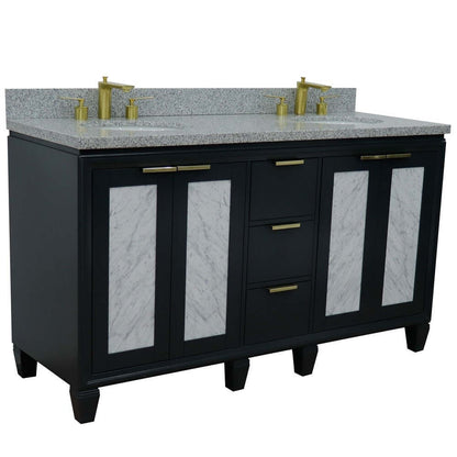 61" Double sink vanity in Dark Gray finish with Gray granite and oval sink - 400990-61D-DG-GYO