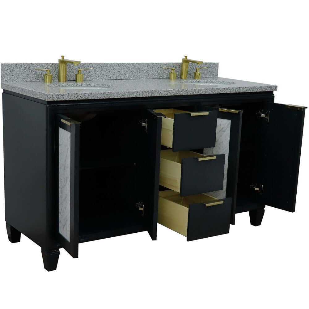 61" Double sink vanity in Dark Gray finish with Gray granite and oval sink - 400990-61D-DG-GYO