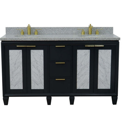 61" Double sink vanity in Dark Gray finish with Gray granite and oval sink - 400990-61D-DG-GYO