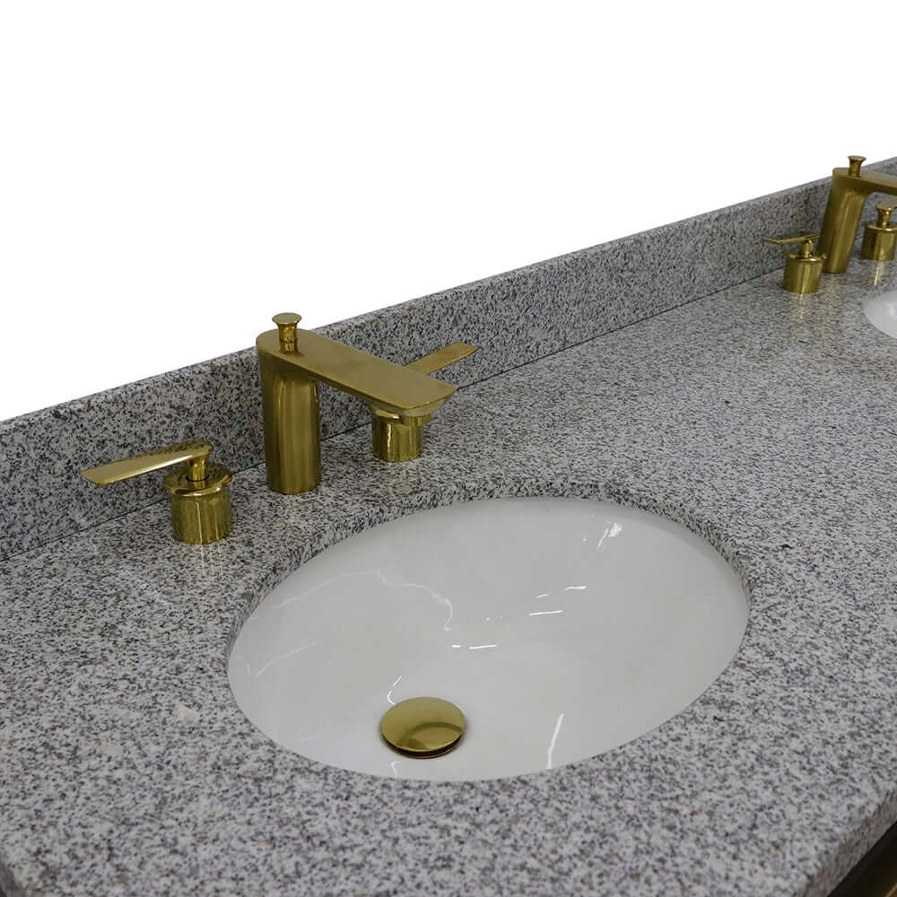 61" Double sink vanity in Dark Gray finish with Gray granite and oval sink - 400990-61D-DG-GYO