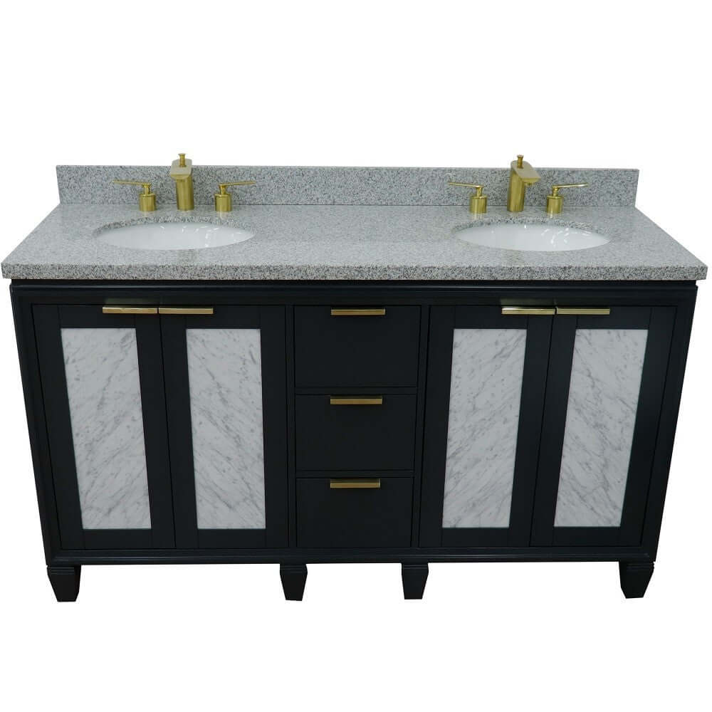 61" Double sink vanity in Dark Gray finish with Gray granite and oval sink - 400990-61D-DG-GYO