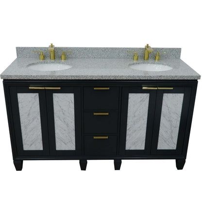 61" Double sink vanity in Dark Gray finish with Gray granite and oval sink - 400990-61D-DG-GYO