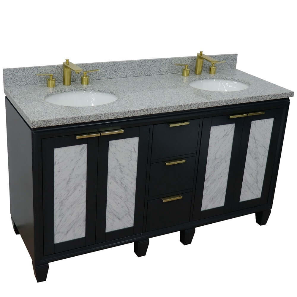 61" Double sink vanity in Dark Gray finish with Gray granite and oval sink - 400990-61D-DG-GYO