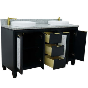 61" Double sink vanity in Dark Gray finish with Gray granite and round sink - 400990-61D-DG-GYRD