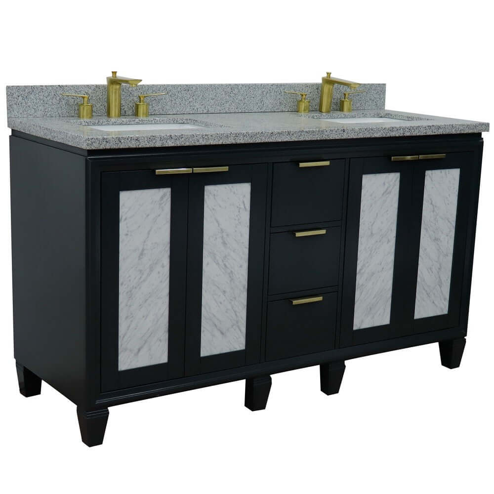 61" Double sink vanity in Dark Gray finish with Gray granite and rectangle sink - 400990-61D-DG-GYR