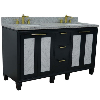 61" Double sink vanity in Dark Gray finish with Gray granite and rectangle sink - 400990-61D-DG-GYR