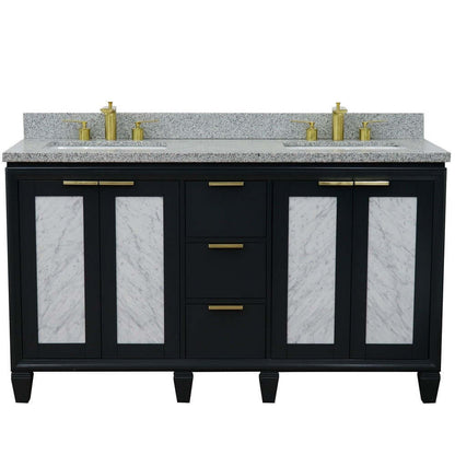 61" Double sink vanity in Dark Gray finish with Gray granite and rectangle sink - 400990-61D-DG-GYR