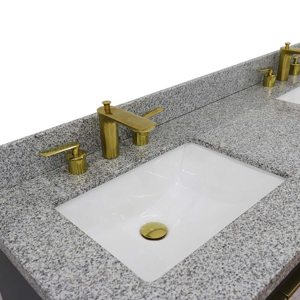 61" Double sink vanity in Dark Gray finish with Gray granite and rectangle sink - 400990-61D-DG-GYR