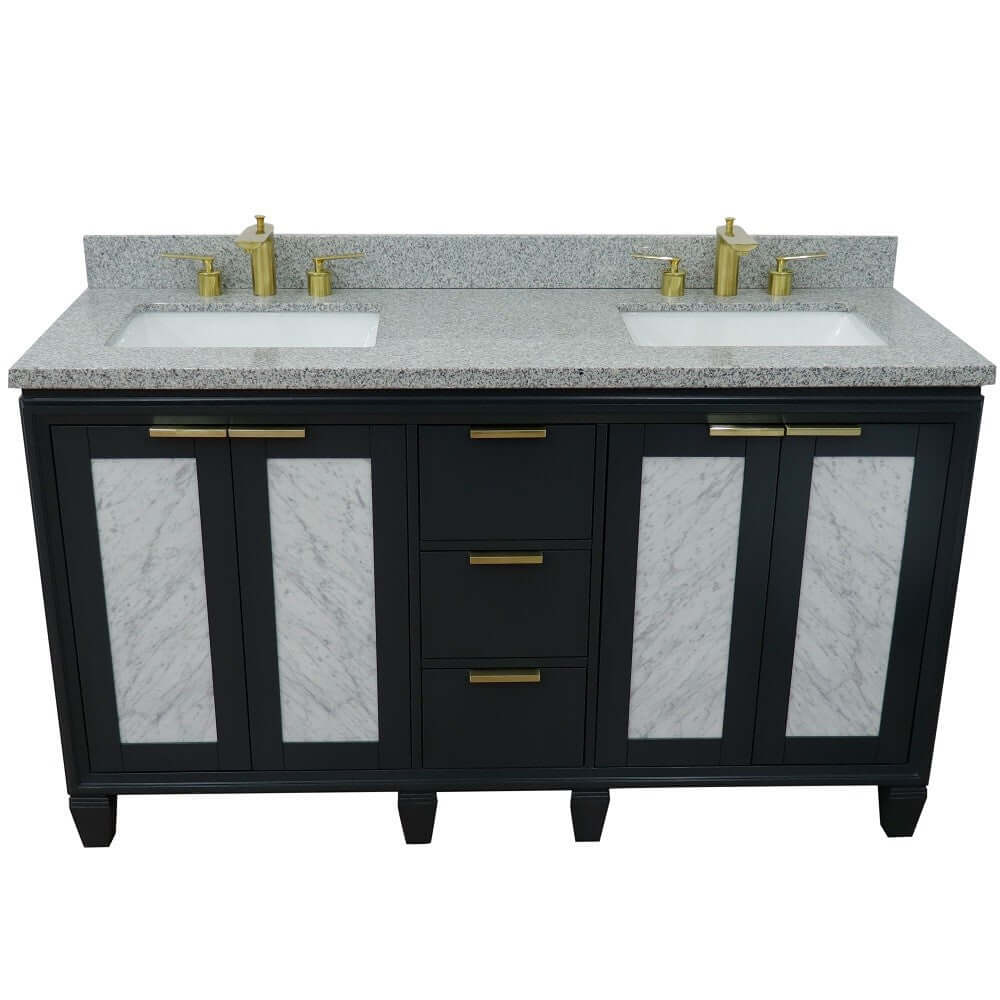 61" Double sink vanity in Dark Gray finish with Gray granite and rectangle sink - 400990-61D-DG-GYR