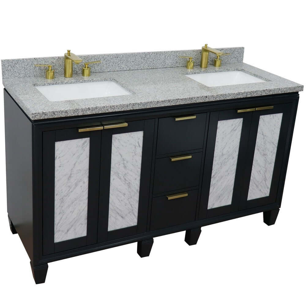 61" Double sink vanity in Dark Gray finish with Gray granite and rectangle sink - 400990-61D-DG-GYR