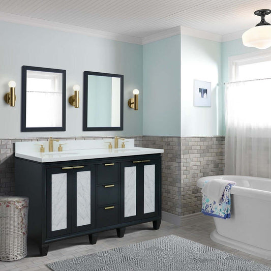 61" Double sink vanity in Dark Gray finish with White quartz and oval sink - 400990-61D-DG-WEO