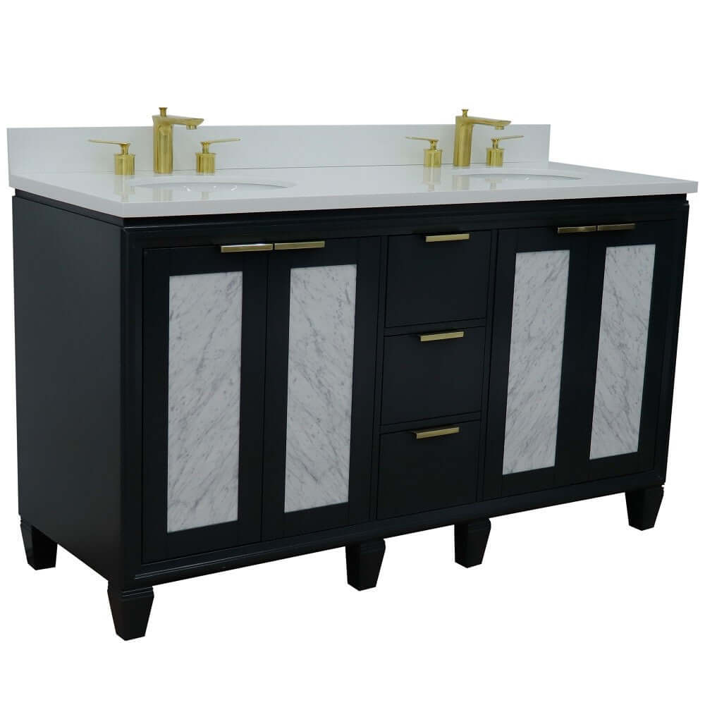 61" Double sink vanity in Dark Gray finish with White quartz and oval sink - 400990-61D-DG-WEO