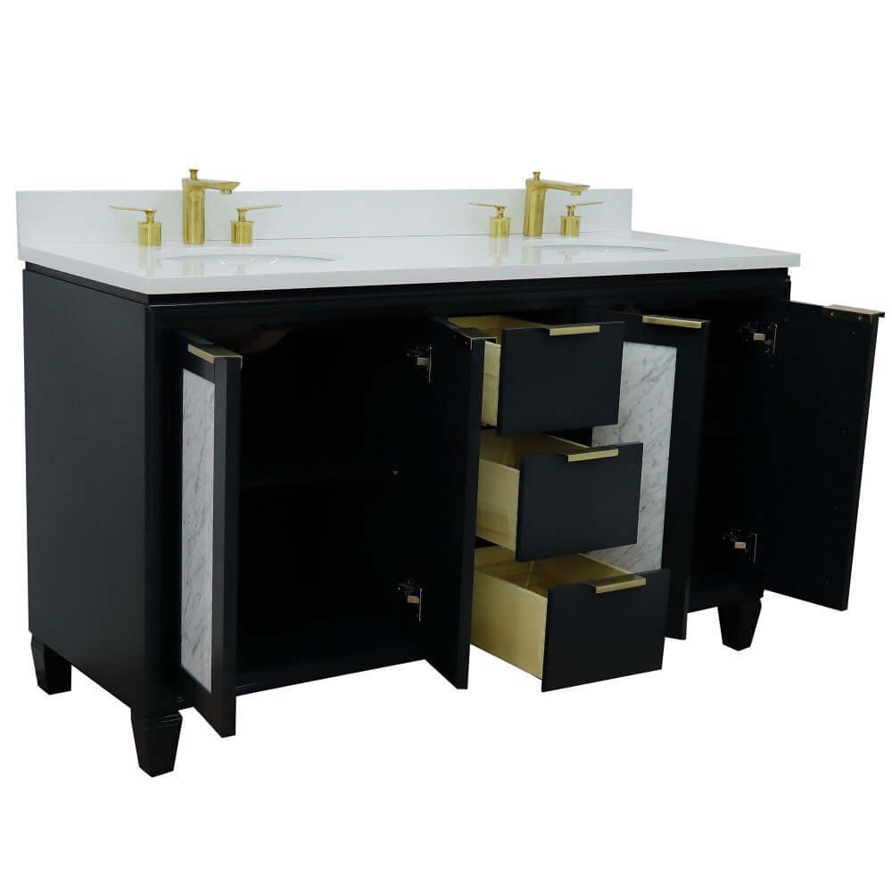 61" Double sink vanity in Dark Gray finish with White quartz and oval sink - 400990-61D-DG-WEO