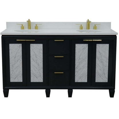 61" Double sink vanity in Dark Gray finish with White quartz and oval sink - 400990-61D-DG-WEO