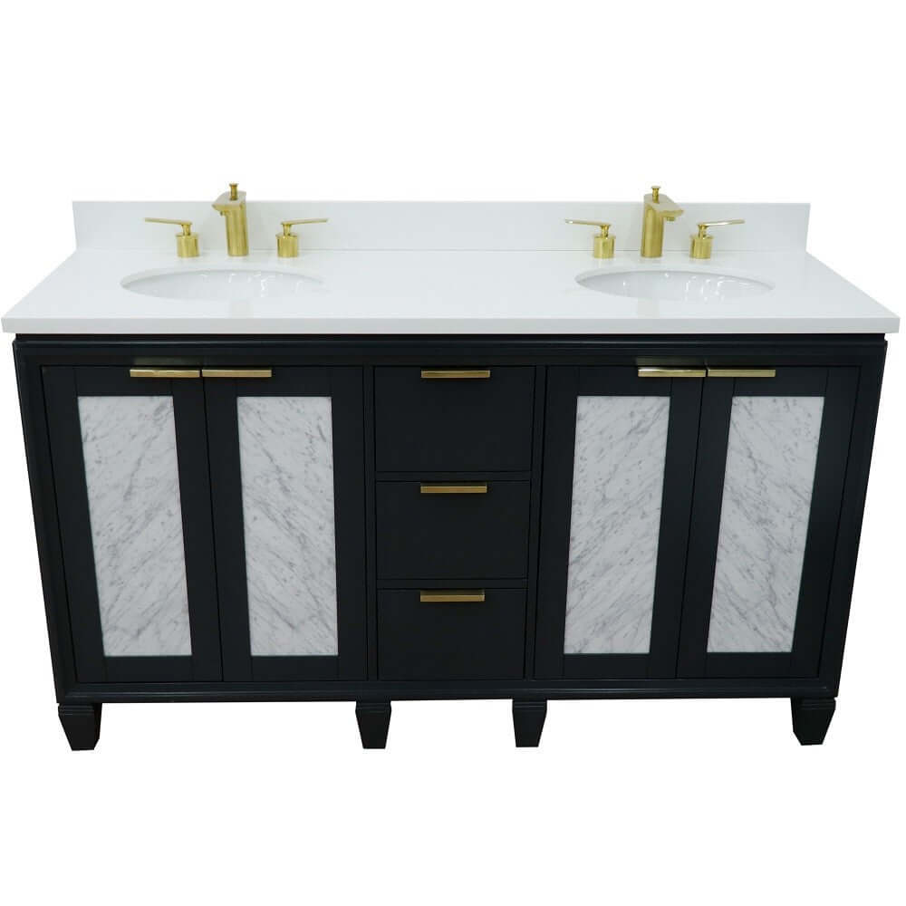 61" Double sink vanity in Dark Gray finish with White quartz and oval sink - 400990-61D-DG-WEO