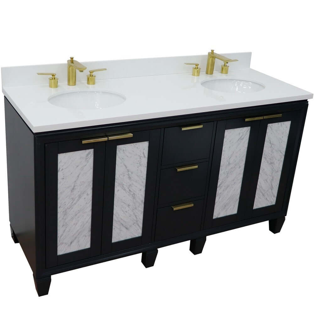 61" Double sink vanity in Dark Gray finish with White quartz and oval sink - 400990-61D-DG-WEO