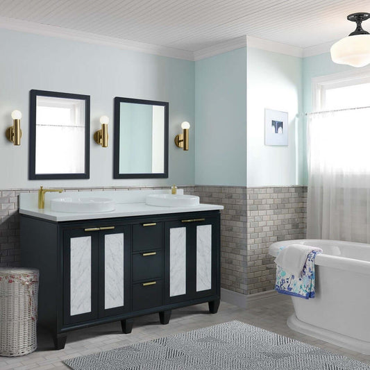 61" Double sink vanity in Dark Gray finish with White quartz and round sink - 400990-61D-DG-WERD