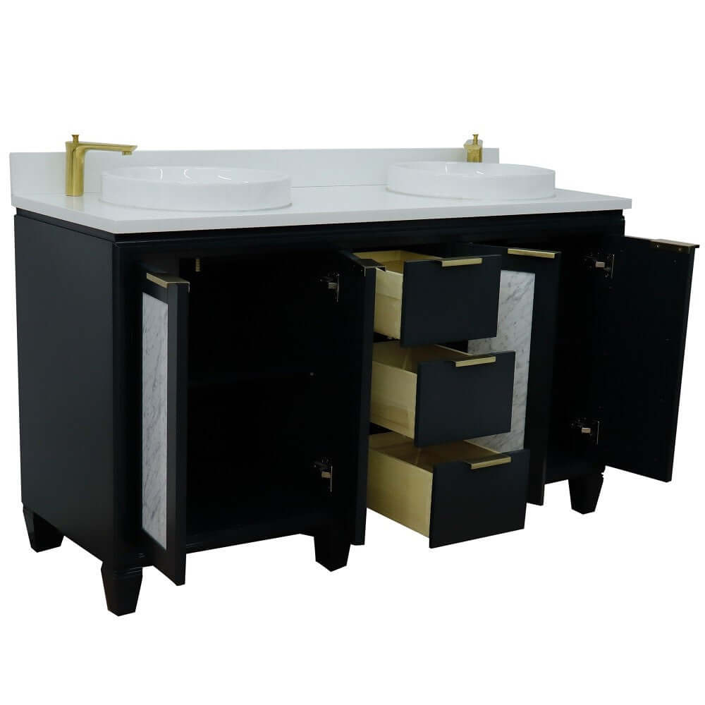 61" Double sink vanity in Dark Gray finish with White quartz and round sink - 400990-61D-DG-WERD