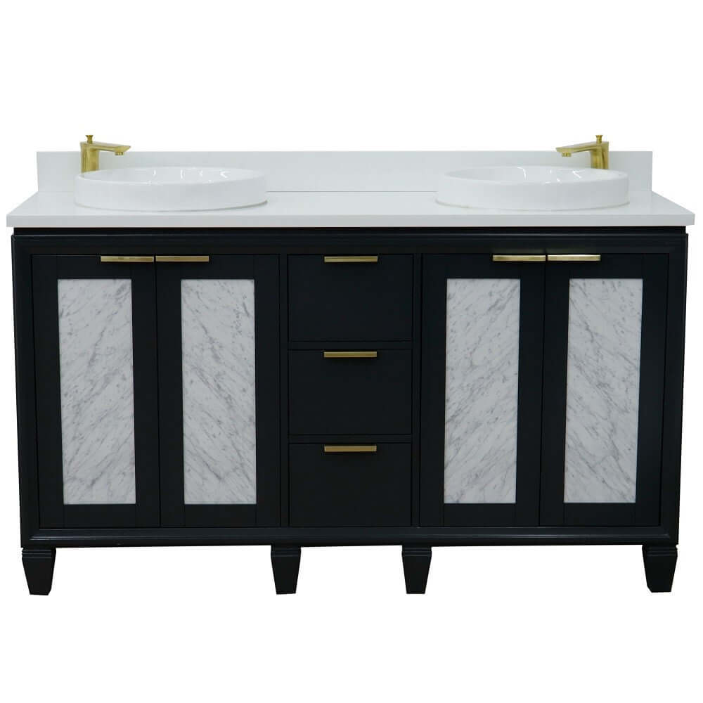 61" Double sink vanity in Dark Gray finish with White quartz and round sink - 400990-61D-DG-WERD