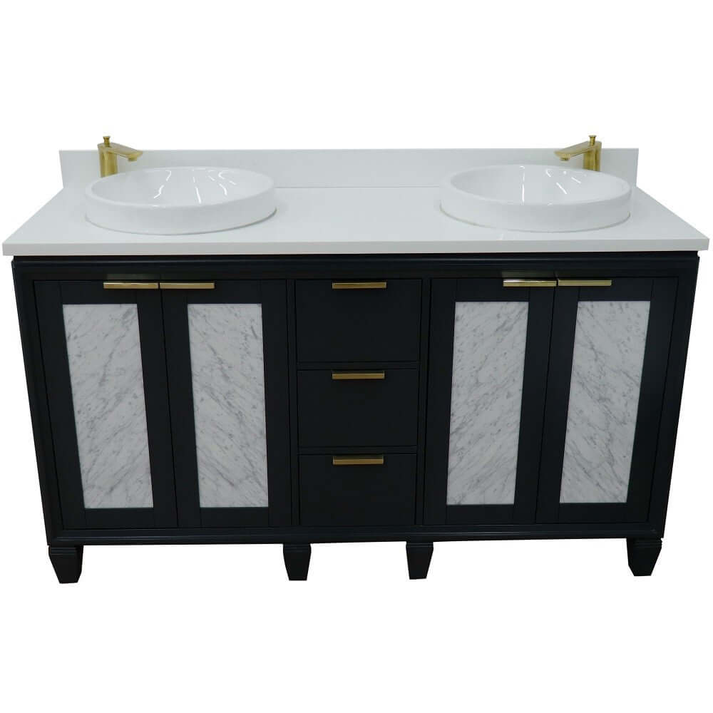 61" Double sink vanity in Dark Gray finish with White quartz and round sink - 400990-61D-DG-WERD