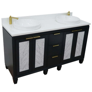 61" Double sink vanity in Dark Gray finish with White quartz and round sink - 400990-61D-DG-WERD