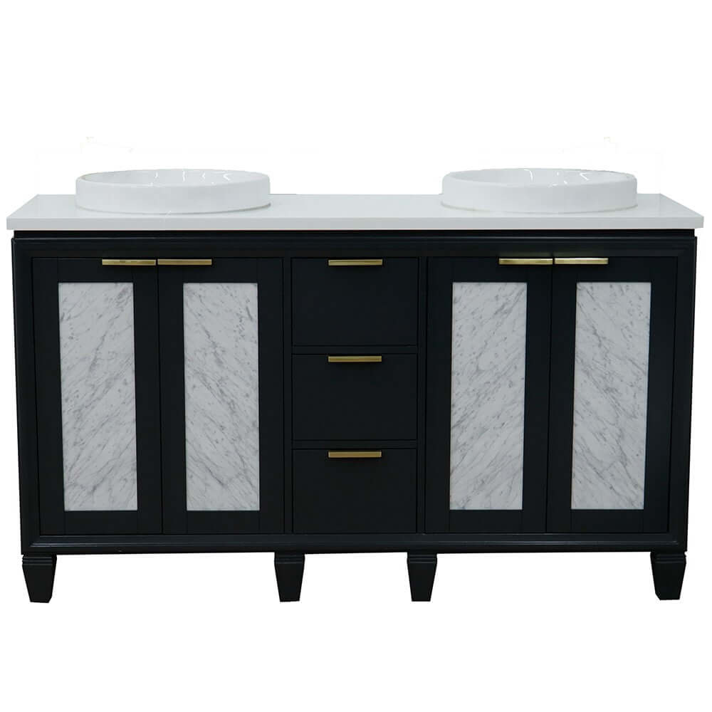 61" Double sink vanity in Dark Gray finish with White quartz and round sink - 400990-61D-DG-WERD