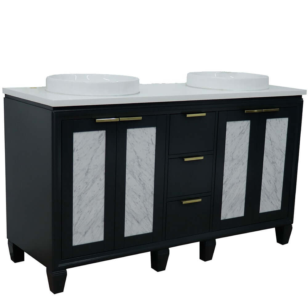 61" Double sink vanity in Dark Gray finish with White quartz and round sink - 400990-61D-DG-WERD