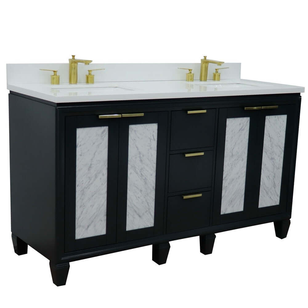 61" Double sink vanity in Dark Gray finish with White quartz and rectangle sink - 400990-61D-DG-WER