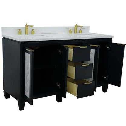 61" Double sink vanity in Dark Gray finish with White quartz and rectangle sink - 400990-61D-DG-WER