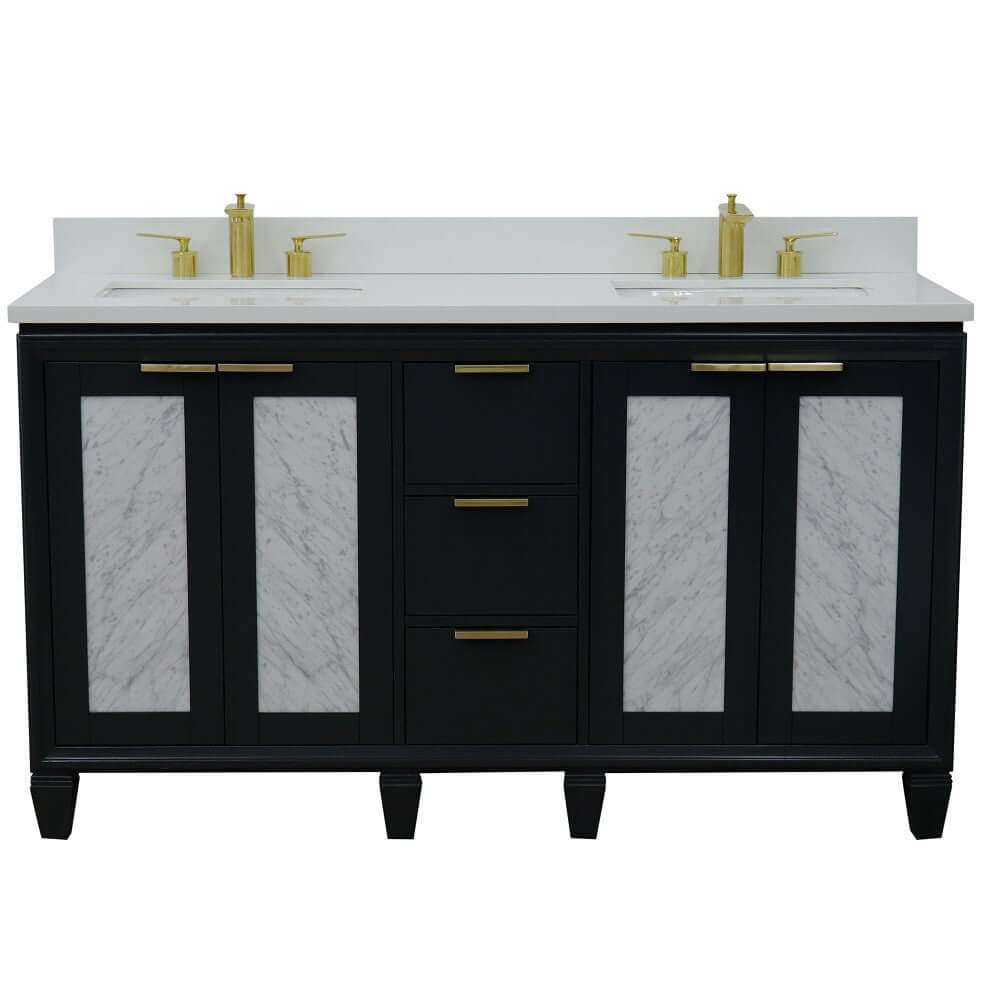 61" Double sink vanity in Dark Gray finish with White quartz and rectangle sink - 400990-61D-DG-WER