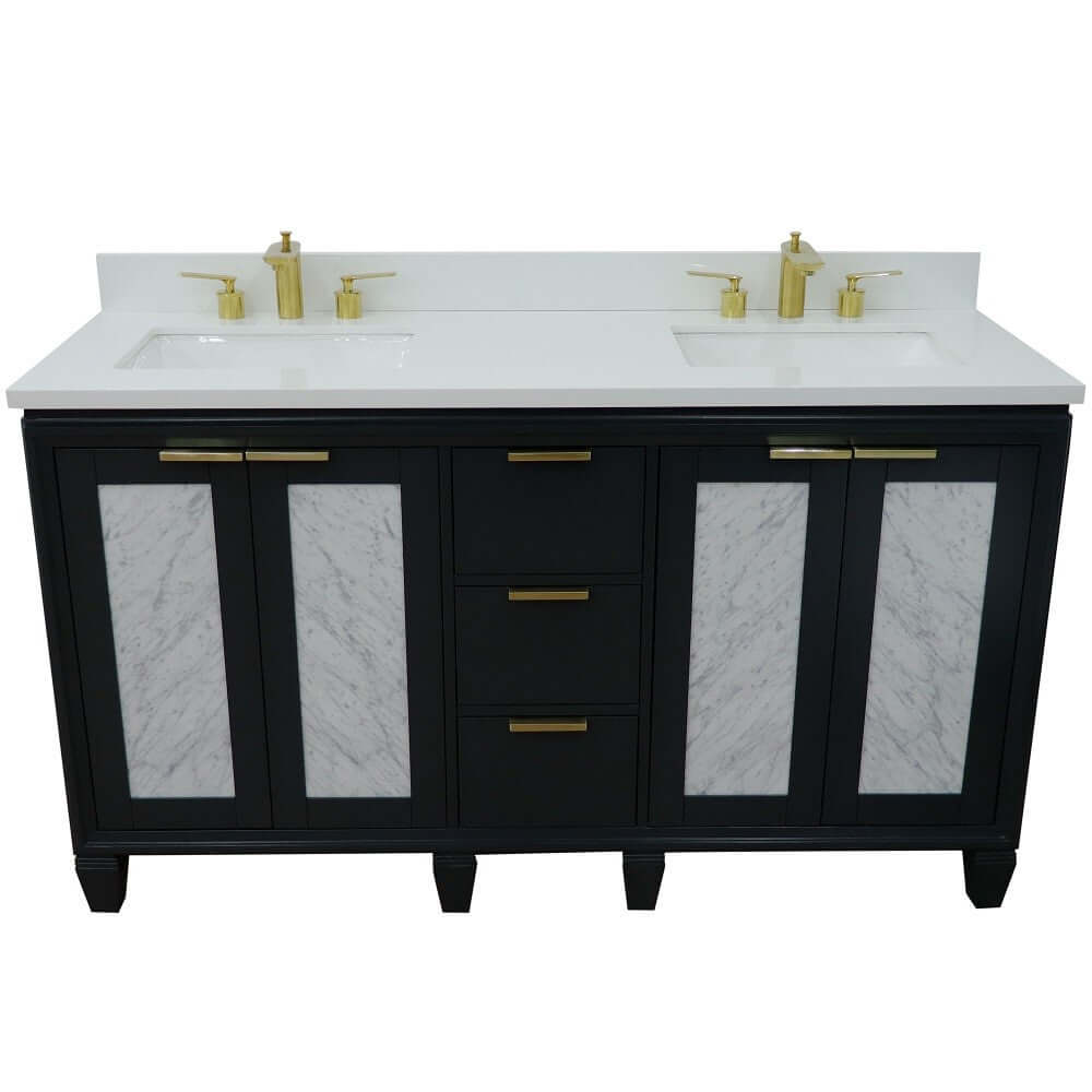 61" Double sink vanity in Dark Gray finish with White quartz and rectangle sink - 400990-61D-DG-WER