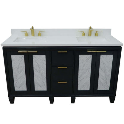 61" Double sink vanity in Dark Gray finish with White quartz and rectangle sink - 400990-61D-DG-WER