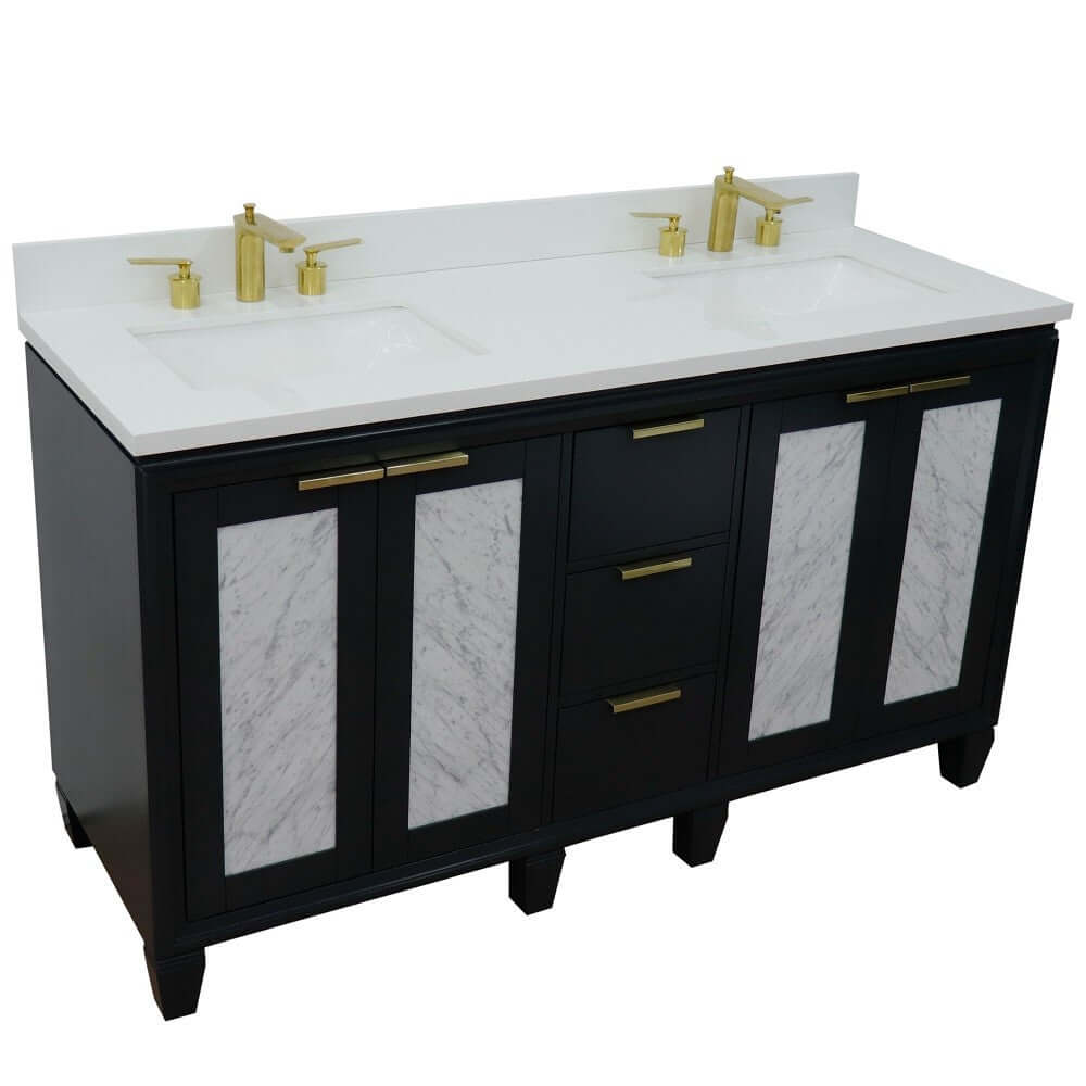 61" Double sink vanity in Dark Gray finish with White quartz and rectangle sink - 400990-61D-DG-WER