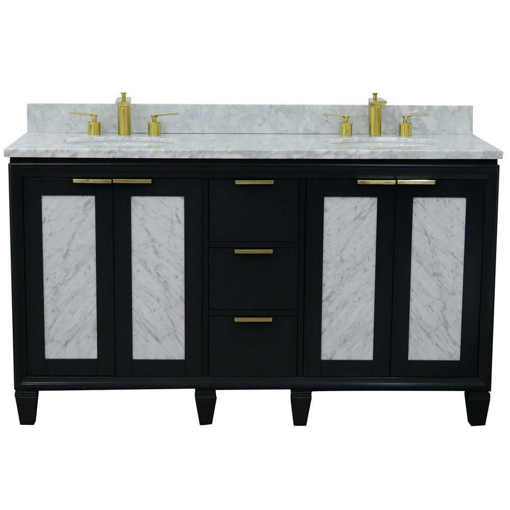 61" Double sink vanity in Dark Gray finish with White Carrara marble and oval sink - 400990-61D-DG-WMO